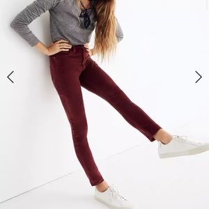 Madewell High rise skinny jean velvet burgundy